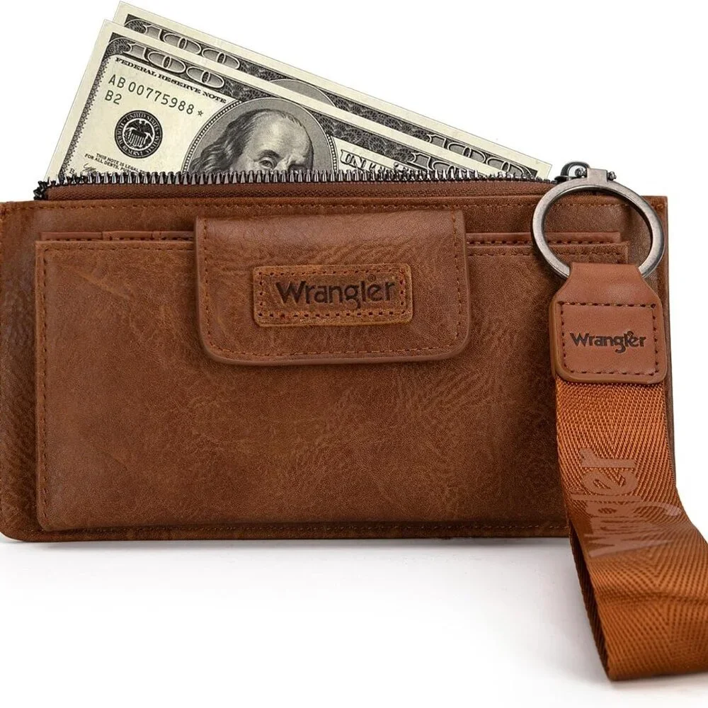 Womens Faux Leather Brown Wallet Wristlet Clutch RFID Card & Coin Organizer - Picture 3 of 6